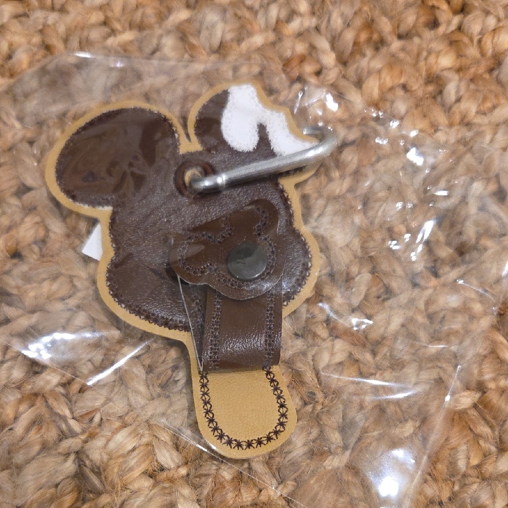 Brown Leather Mickey-Shaped Keychain Charm